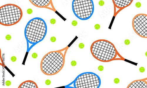 Seamless Tennis Racket and Ball Pattern. Sport background design. Perfect for fabric prints, wallpapers, packaging, or web designs related to sports