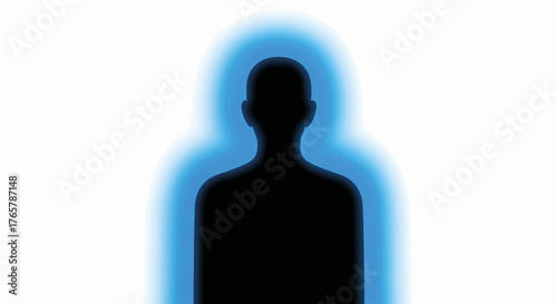 A human silhouette with a glowing blue aura. Spiritual energy field concept. Minimalist vector illustration for wellness and meditation