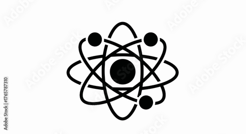 Science atom icon. A flat vector symbol for physics, chemistry, and technology. Minimalist graphic representing nuclear energy and research