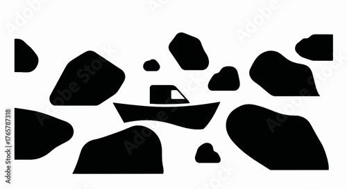 Abstract boat silhouette vector illustration. Minimalist black and white graphic design with an optical illusion pattern