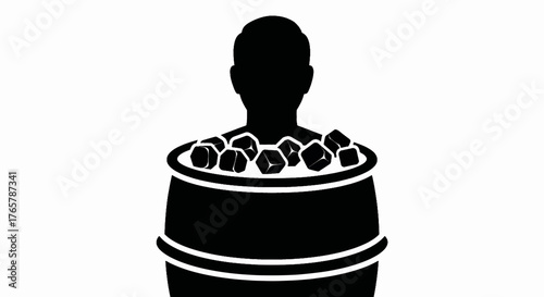 Ice bath and cold therapy silhouette icon. Vector graphic for athletic recovery and wellness. Minimalist glyph symbol for cryotherapy