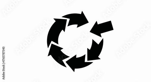 Circular process arrows icon with a disruption. Breaking the cycle and innovation concept. Minimalist flat design vector graphic isolated on white background