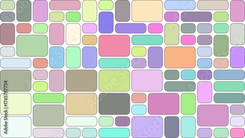 Abstract mosaic of rounded rectangles and squares in pastel colors