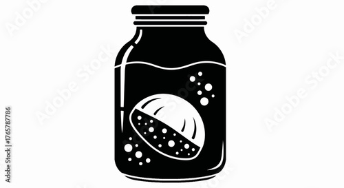 A jar of pickled food icon. Simple black and white silhouette illustration. Canning and food preservation vector graphic