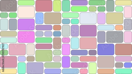 Abstract pattern of colorful rounded rectangles and squares in a grid