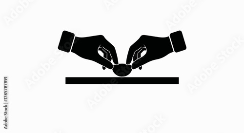 Hands inserting a coin or ballot icon. Minimalist flat design glyph. Payment, saving, and voting concept vector illustration