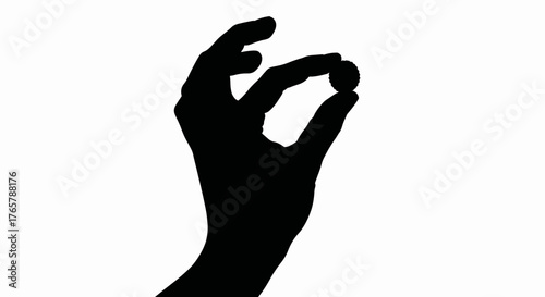 Silhouette of a hand holding a berry. Minimalist vector graphic icon. Concept of nature and fresh food isolated on white background