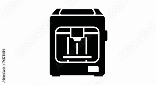 3D printer glyph icon. Flat vector symbol of additive manufacturing technology. Minimalist black silhouette for prototyping and engineering.