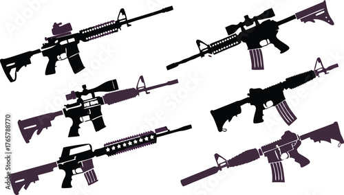 Dynamic collection of semi-automatic rifles, originally a scalable vector graphic, perfect for military themes and tactical designs