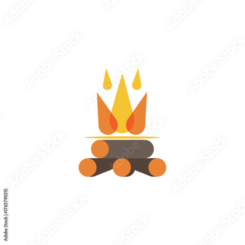 Illustration of a campfire with logs and flames.