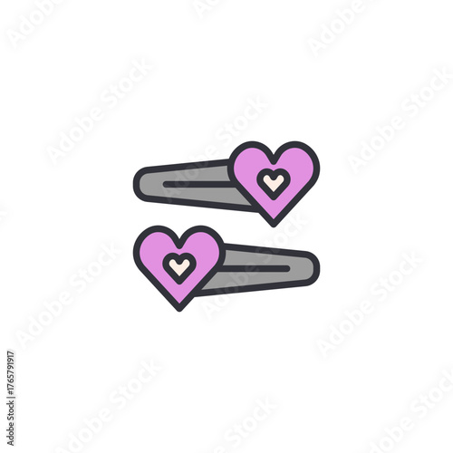 Illustration of pink heart hairpins, representing beauty accessories, hair decoration, and feminine style for girls and women.