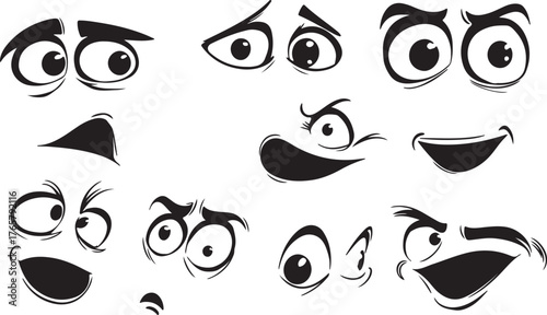 Black and white cartoon vector illustration of a fish icon with a smiley face and eye design