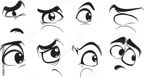 Black and white vector illustration set of a woman's face with artistic makeup, emphasizing the beauty of her eyes and delicate eyelashes