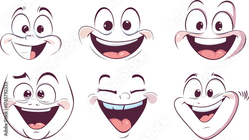 A set of funny cartoon face and teeth vector illustrations with smile and expression icons for design