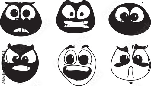 A set of funny cartoon animal faces with cute vector illustration design featuring various eyes, mouths, and expressions for a happy, comic character set