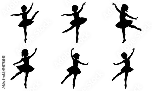 Graceful ballerina silhouettes in various elegant ballet poses capturing the beauty and artistry of dance performance