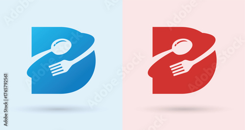 Letter D Spoon Fork Food Monogram Logo For Restaurant Brand Identity Modern Minimal Design Template


