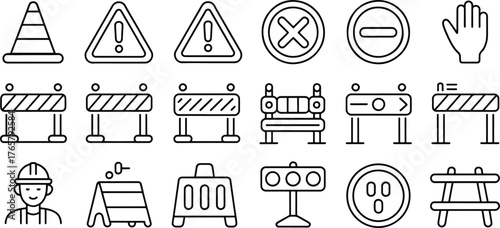 Road Construction Safety Icon Set Illustration for Website or Presentation Material Design Black and White