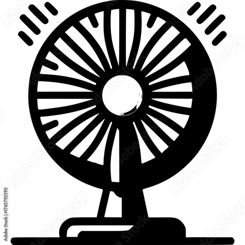 Cooling Breeze: A stylized illustration of a simple fan designed to provide refreshing, cooling airflow, its blades rotating with a gentle hum, perfect for those warm days.