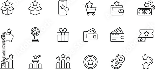 Loyalty Rewards and Customer Benefits Outlined in Line Icons for Business Strategy and Marketing Campaigns