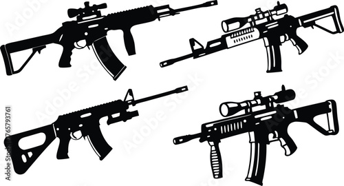 Powerful set of assault rifles ready for action, delivering a strong visual impact for tactical and gaming designs