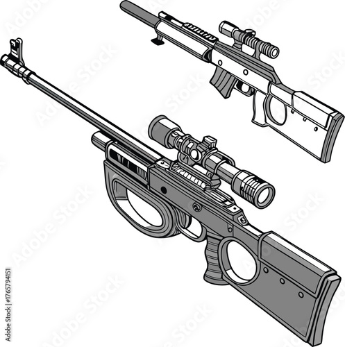 Tactical precision with detailed sniper rifle illustration, weapon design for gaming, military simulations or defense concepts