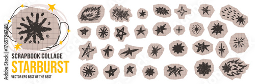 Doodle starburst and star paper cutout in irregular scrapbook set.