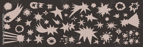 Abstract collage bundle with irregular starburst and star paper cutout shapes for scrapbook.