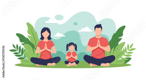 Family Meditating Together Outdoors in Nature.