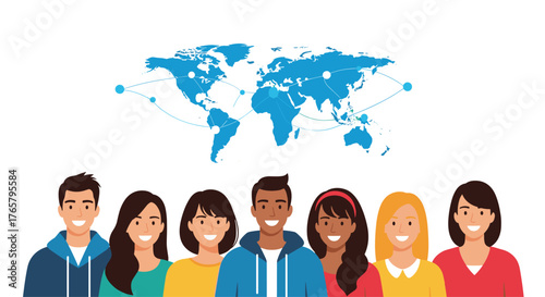 Diverse group of young multicultural friends smiling together.