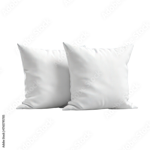 Two square white pillows, soft, fluffy, isolated on a solid black background