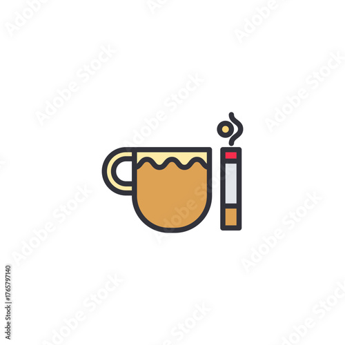 Flat design of a yellow cup with steam, symbolizing warm drink, cozy tea moment, and relaxation lifestyle concept.