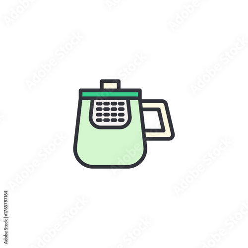 Vector of glass teapot with green liquid, representing herbal tea, eco-friendly drink, and healthy organic beverage preparation.