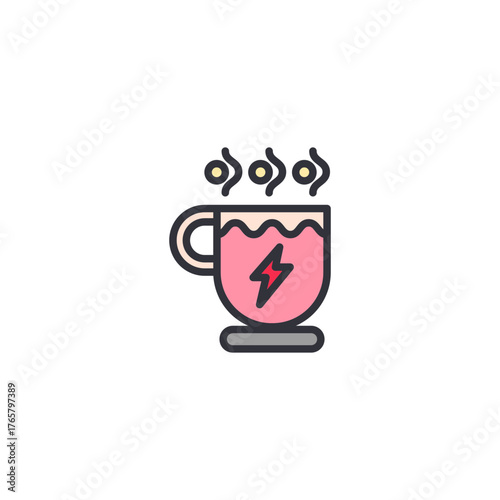 Vector icon of a cup with steam, representing hot beverage, morning tea, and daily refreshment illustration concept.