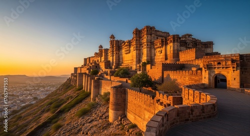 Golden Hour Over Mehrangarh Fort Jodhpur Rajasthan India.
