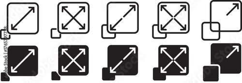 maximize and minimize icons. expanding arrow. Size scale expand icon symbol. Expand icon vector set full screen