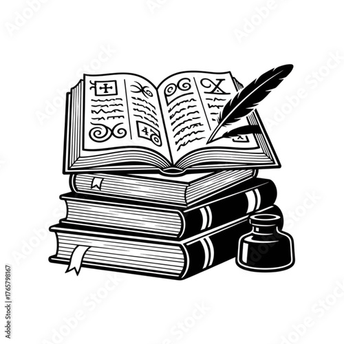 illustration of a book and books