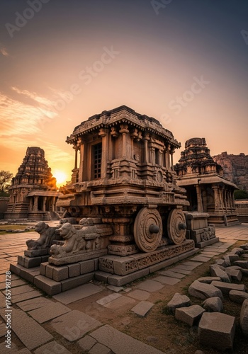 Ancient Stone Chariot Temple Sunrise.