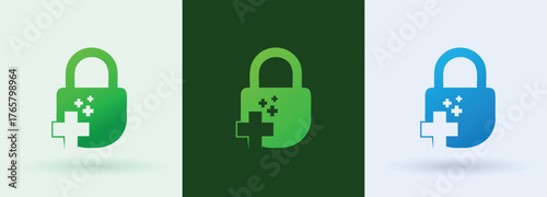 Lock medical cross pixel logo security privacy protection healthcare clinic trustworthy icon
