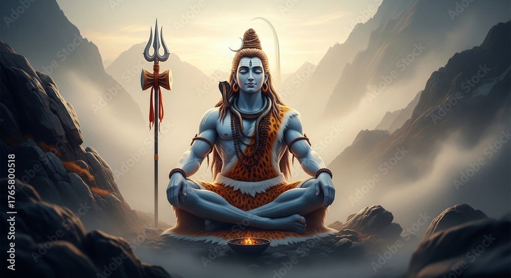 Fototapeta premium Lord Shiva Meditating Peacefully in the Himalayan Mountains.