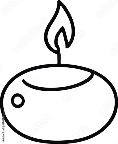 Minimalist candle line illustration with flame symbolizing warmth, light, and meditative ambiance