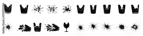 Broken Glass Icon Set  Shattered Glass and Crack Patterns Collection