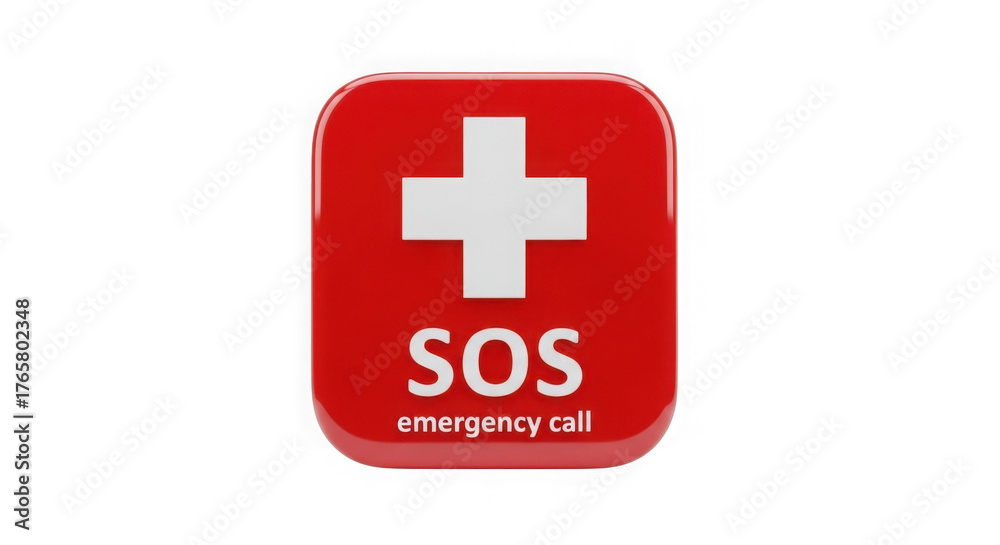 Obraz premium Red Sos Emergency Call Button With Medical Cross Icon