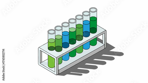 Science experiment with test tubes filled with colorful liquids in a white rack isometric view vector illustration