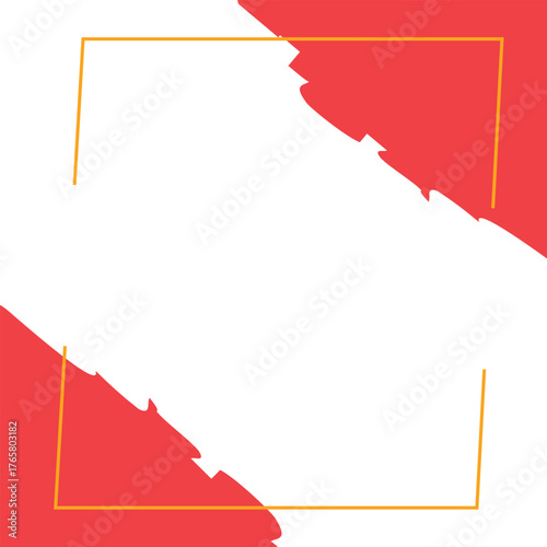 Abstract design featuring  with red splashes and a gold frame around it