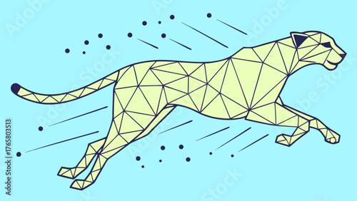 Abstract digital low poly wireframe cheetah in run, showcasing speed and agility with modern design