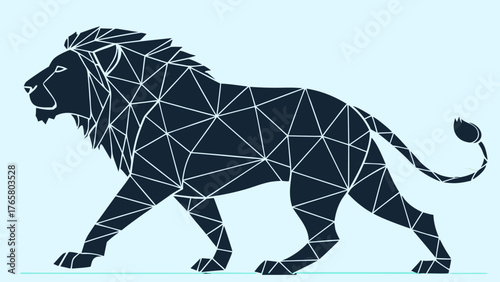 Abstract digital lion created with polygonal lines and connections, showcasing modern and artistic design