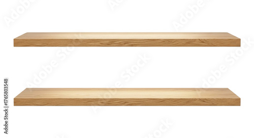 Empty wooden shelf isolated on transparent background for product display and advertising mockup template