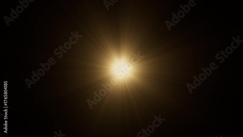 Isolated gold light rays animation. Shine or sun effect on black screen
