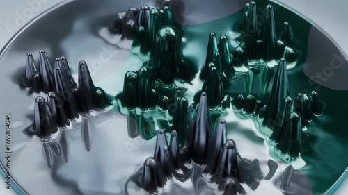 Vivid colors blend and swirl together as unique abstract shapes emerge on a smooth glass surface. The light enhances the beauty of the artwork created naturally over time